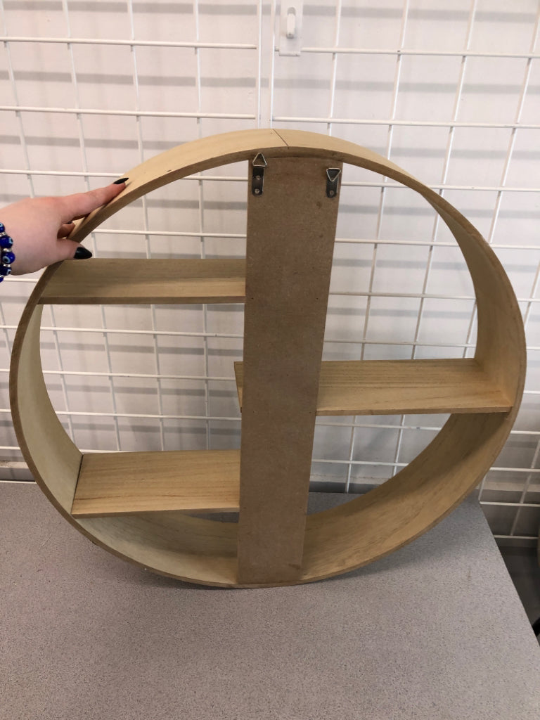 ROUND WOOD WALL SHELF.
