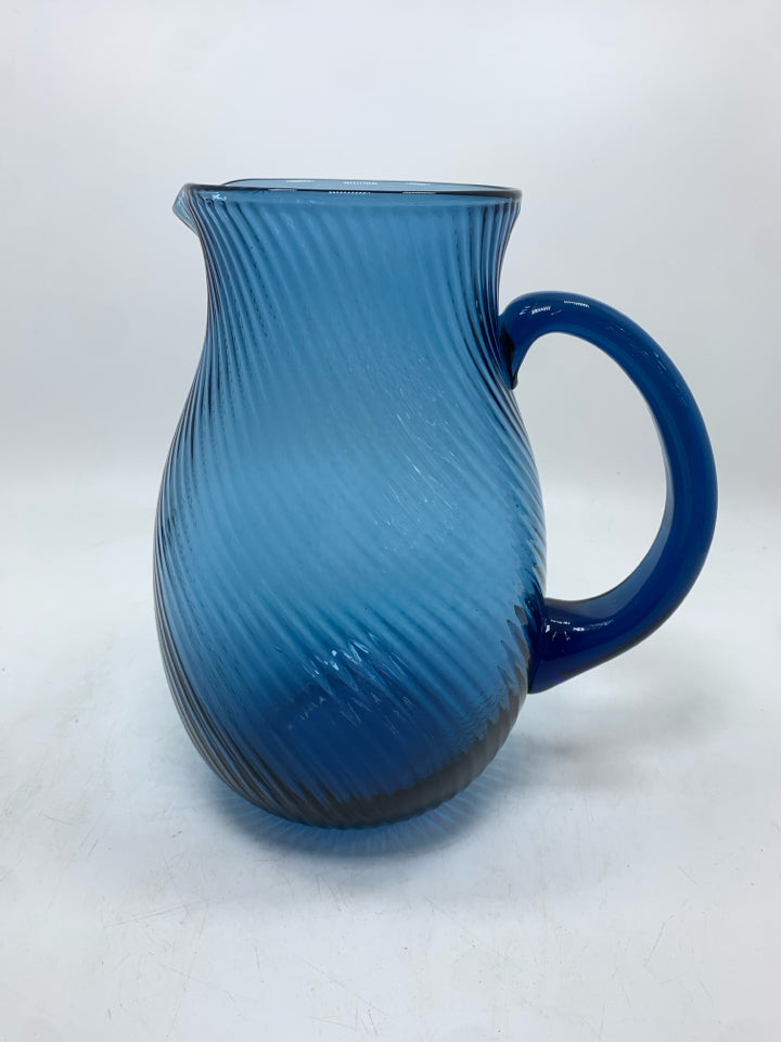 SWIRL PITCHER BLUE GLASS.