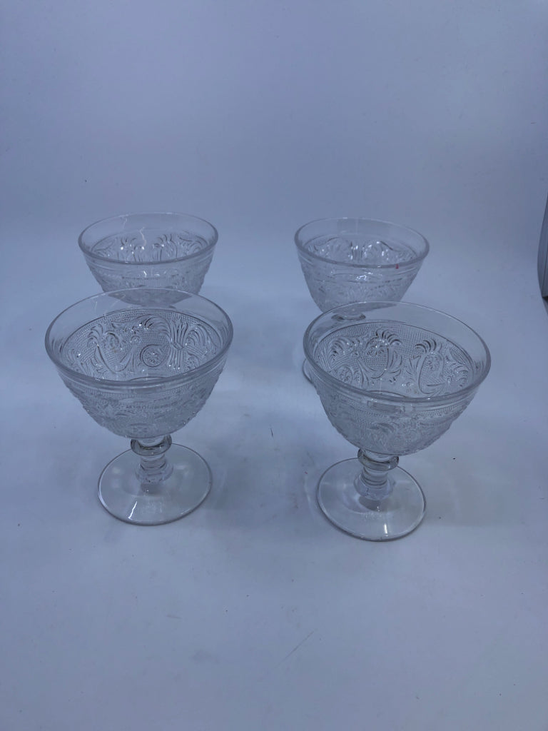 4 VTG TEXTURED GLASS COUPE GLASSES.
