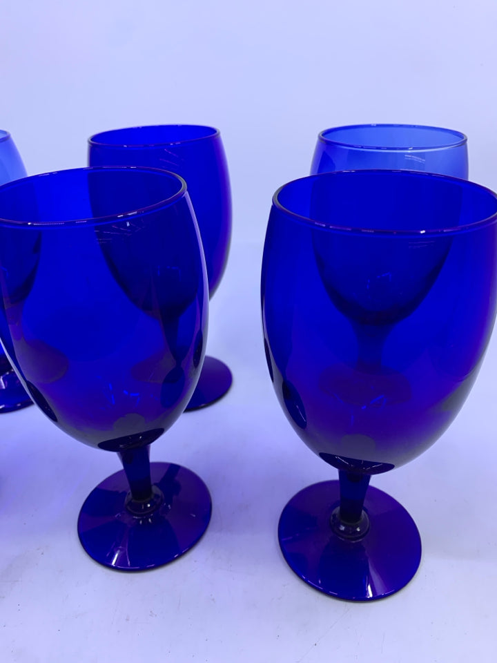 6 COBALT BLUE WINE GOBLETS.
