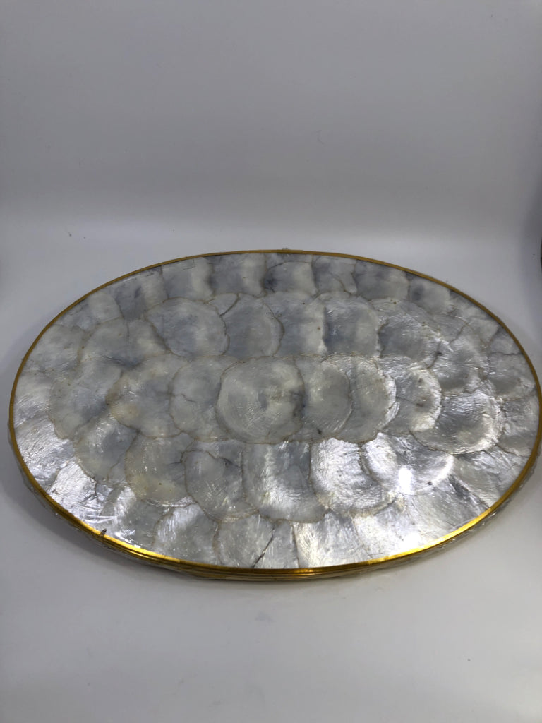 PEARLESCENT SEASHELL 6 PLACEMAT NAPKIN COASTER SET W/GOLD.