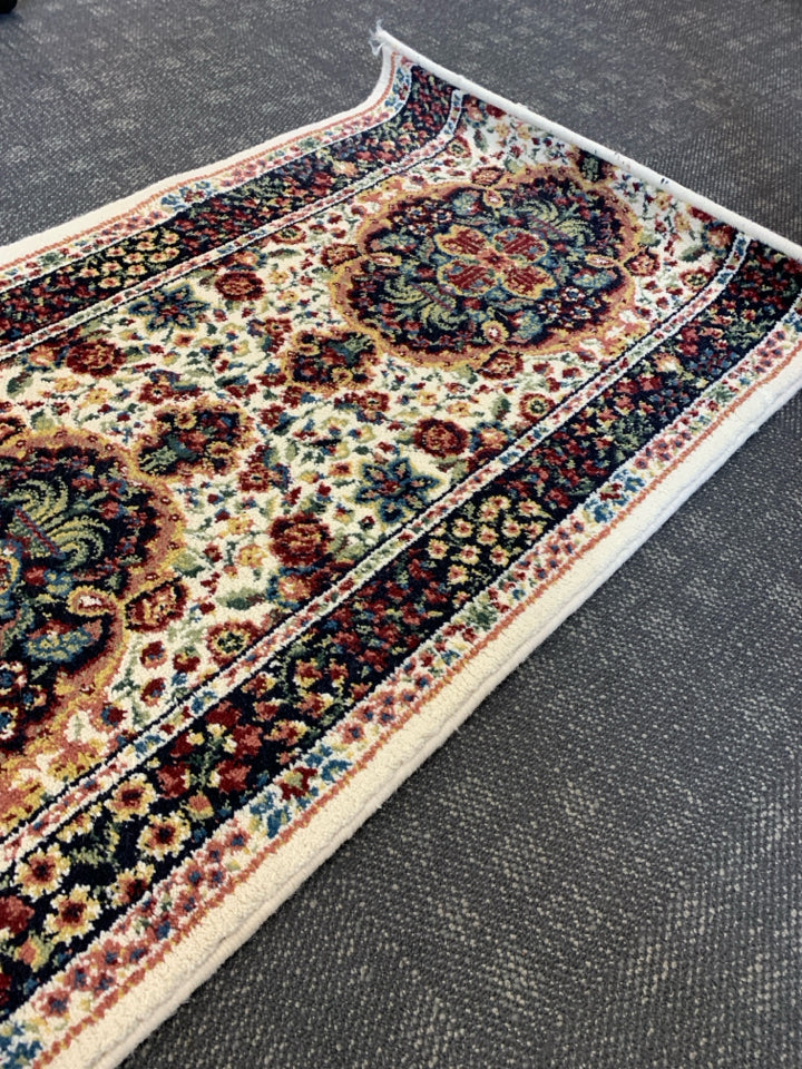 CREAM W COLORFUL FLORAL LONG HALLWAY RUNNER.