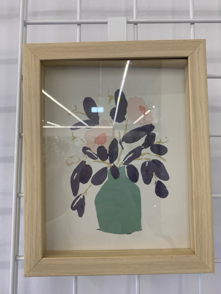 SMALL TEAL VASE W/ BOUQUET FRAMED PRINT.