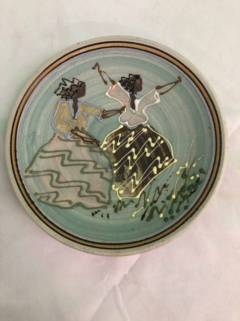 2 WOMAN DANCING POTTERY BOWL.