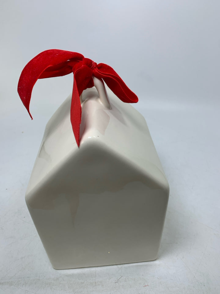 WHITE RAE DUNN TIS THE SEASON BIRDHOUSE.