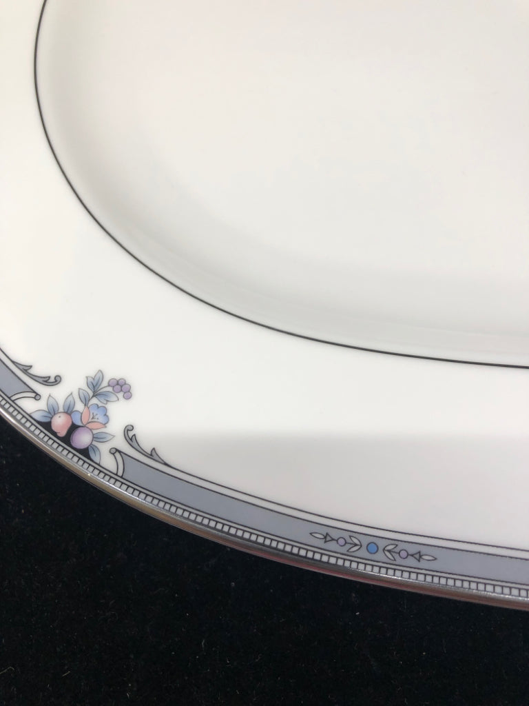 BLUE FLORAL W SILVER PLATTER.