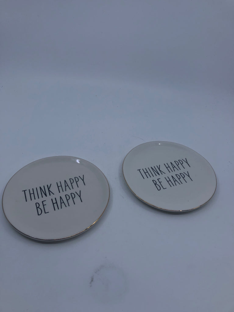 2 THINK HAPPY DECORATIVE PLATES.