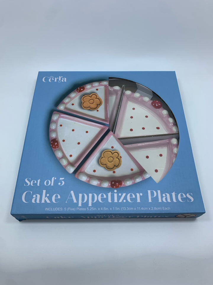 NIB 5PC CAKE APPETIZER PLATES.