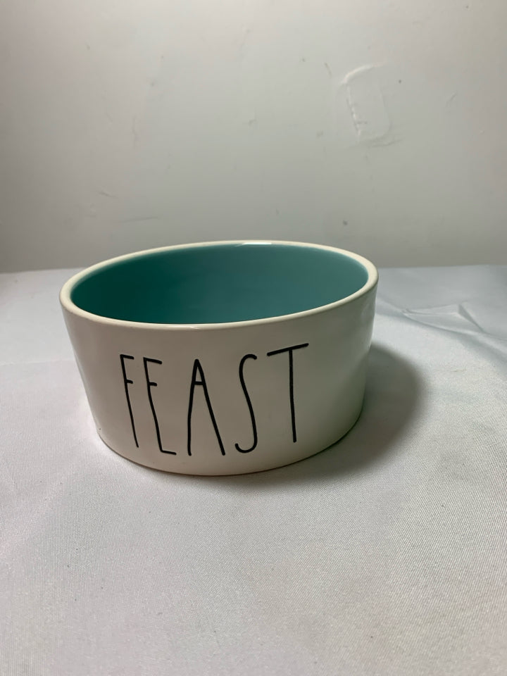 "FEAST" WHITE PET BOWL-RAE DUNN.