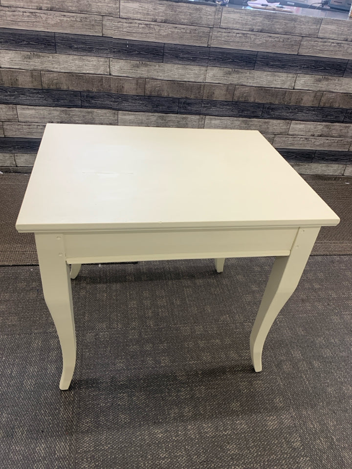 CREAM PAINTED END TABLE.