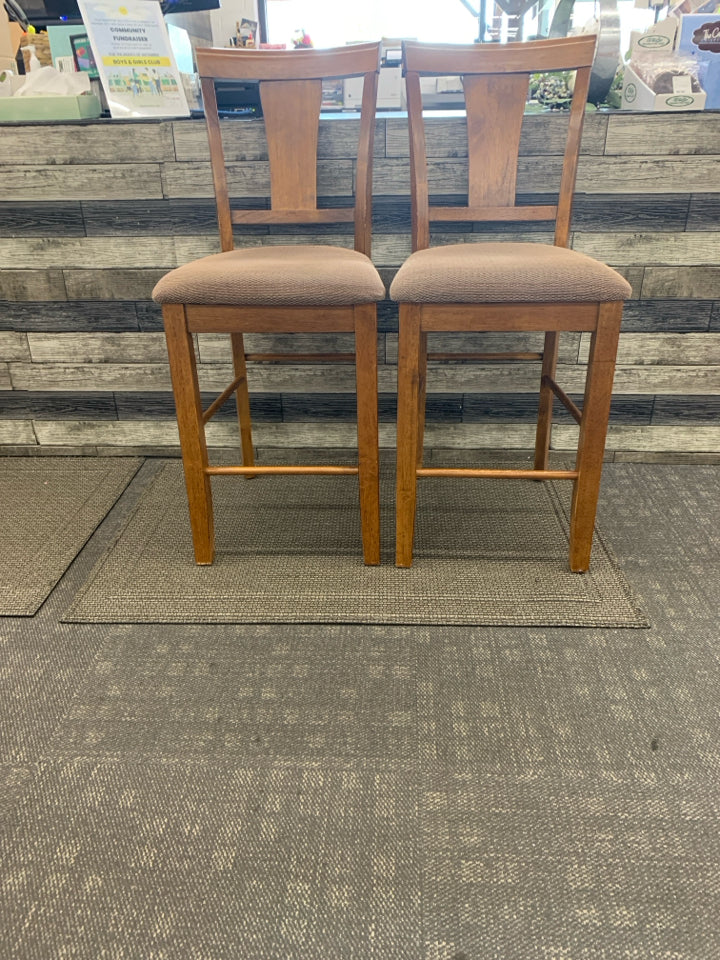 2 BROWN WOOD STOOLS.