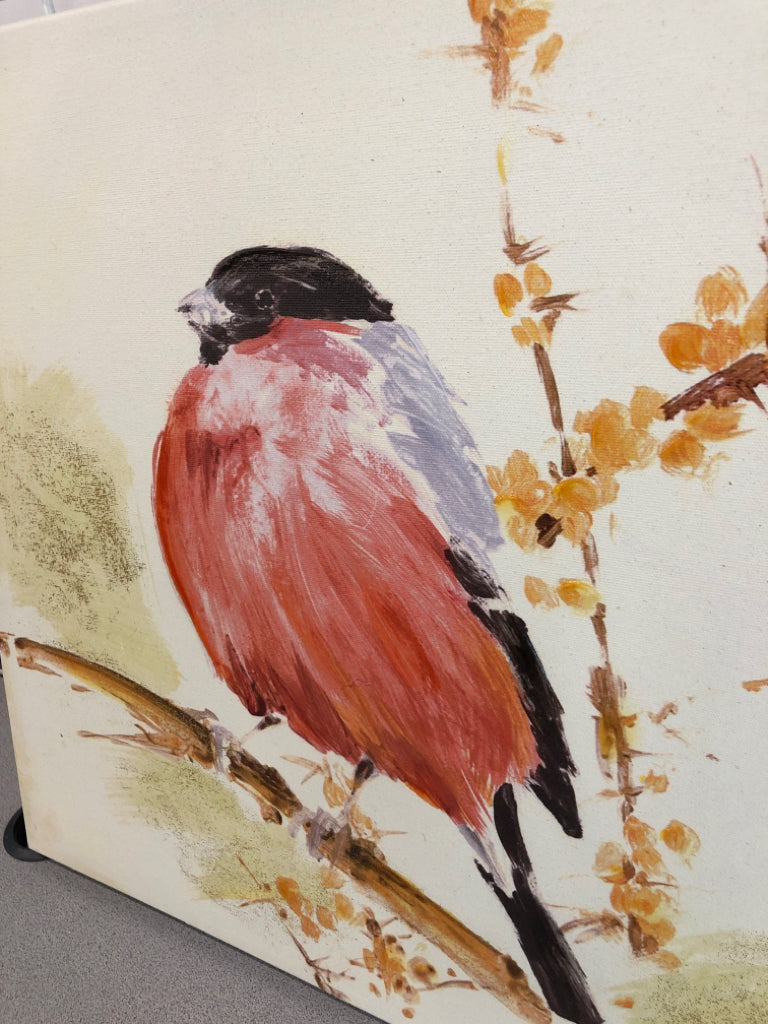 CHICKADEE ON BRANCH TEXTURED CANVAS.