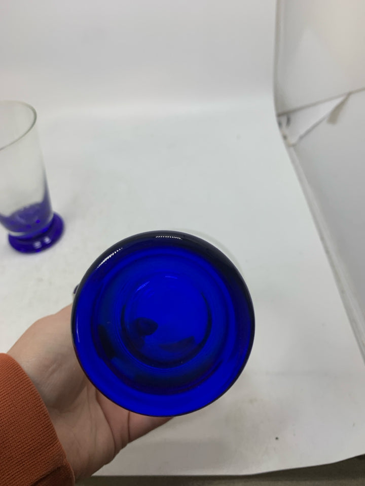 2 COBALT BLUE BASE W/ FLARED GLASS TOP TUMBLERS.