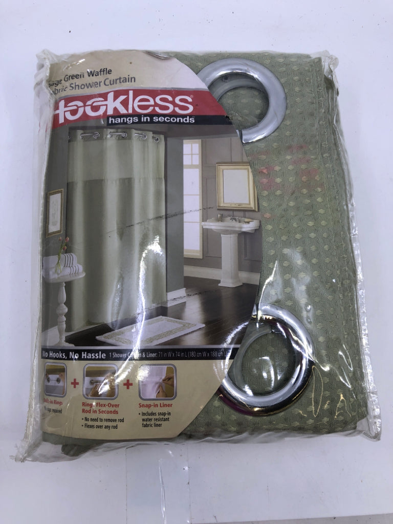 NIP SAGE GREEN SHOWER CURTAIN.