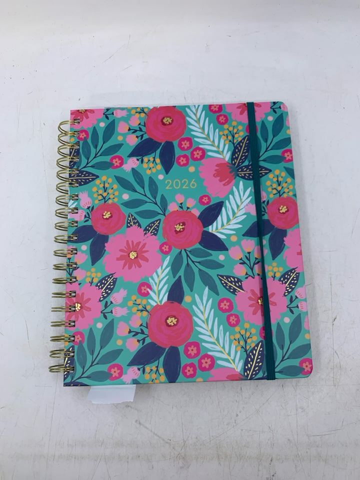 AQUA W/ PINK FLOWERS 2026 PLANNER.