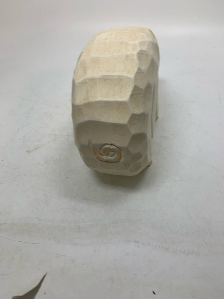 WOOD CARVED WHITE TEXTURED PIG.