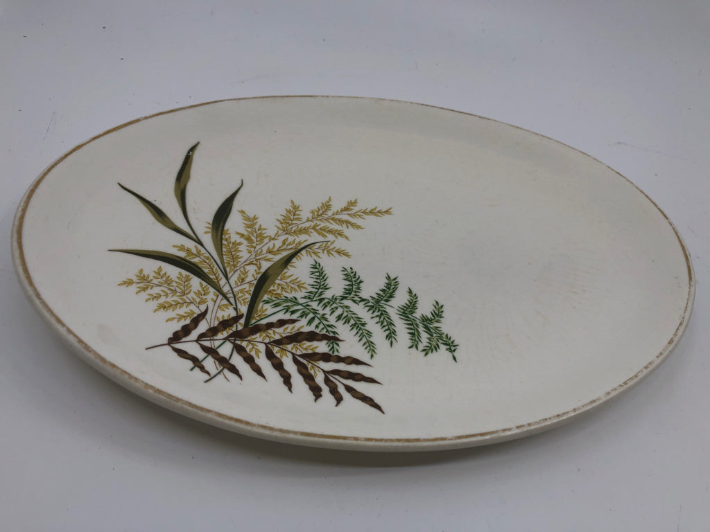 VTG OVAL SERVING PLATTER BROWN,YELLOW,GREEN LEAVES.