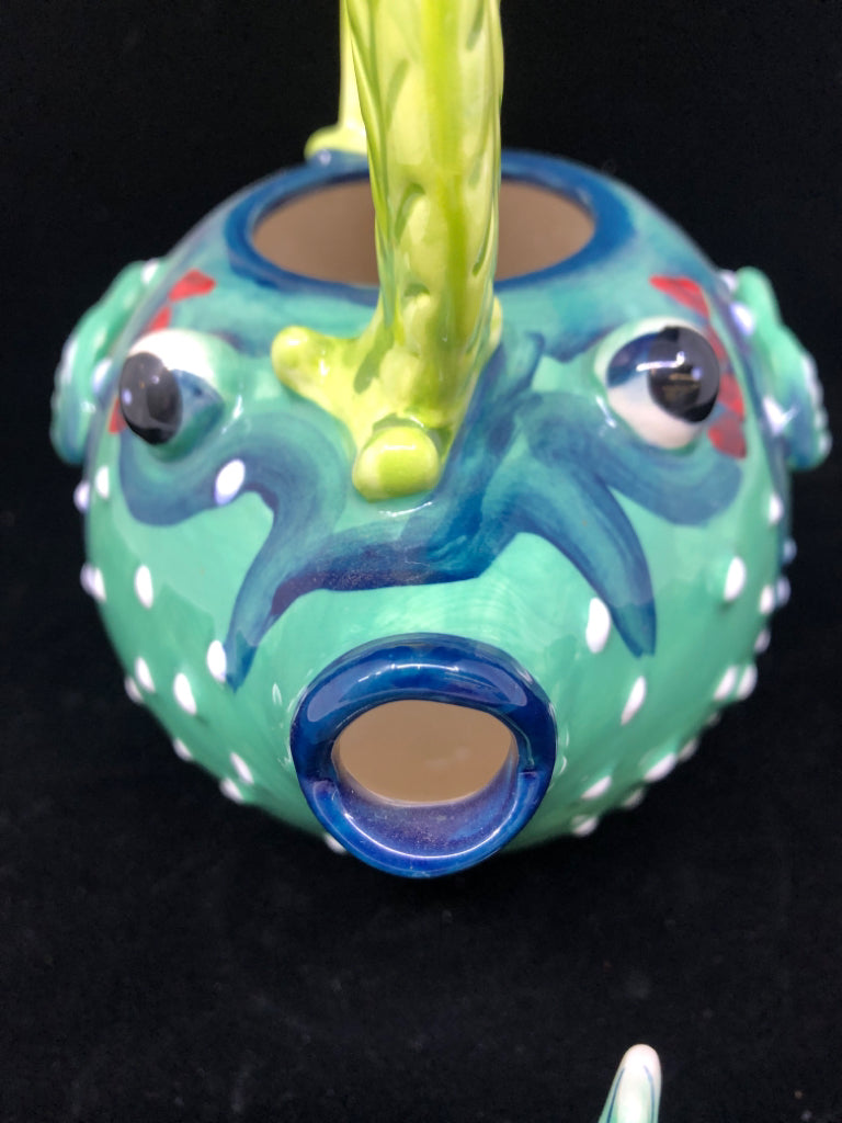CERAMIC PUFFER FISH SHAPED TEAPOT.