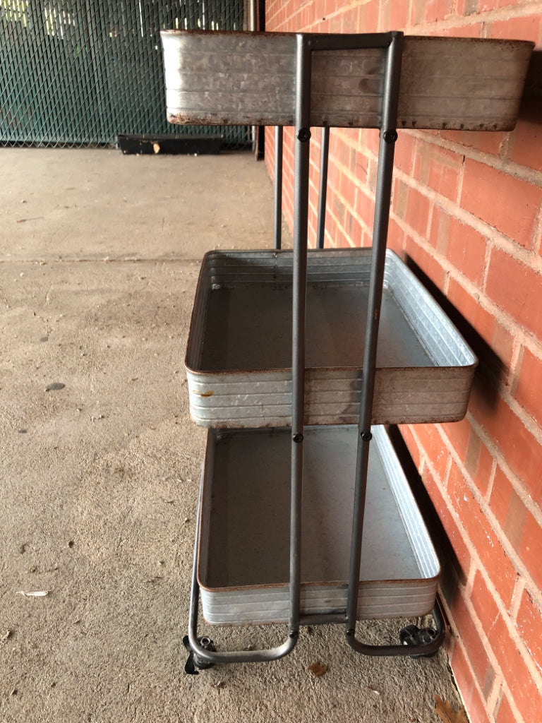 3 TIER GALVANIZED METAL CART.