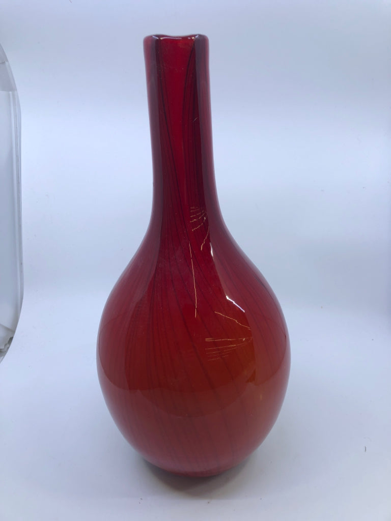 LARGE RED GLASS VASE.