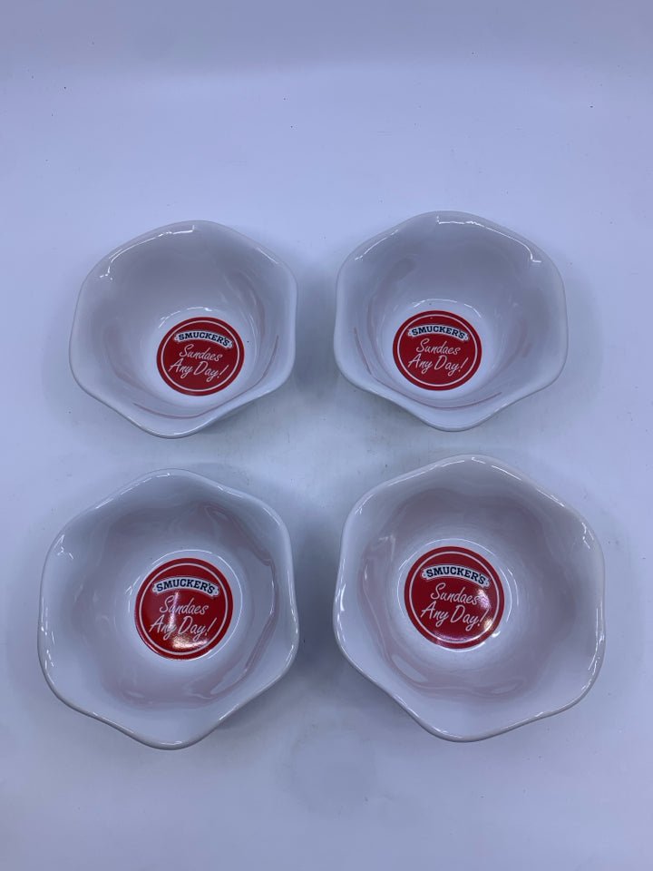 4 SMUCKERS SUNDAE BOWLS RUFFLE EDGE.