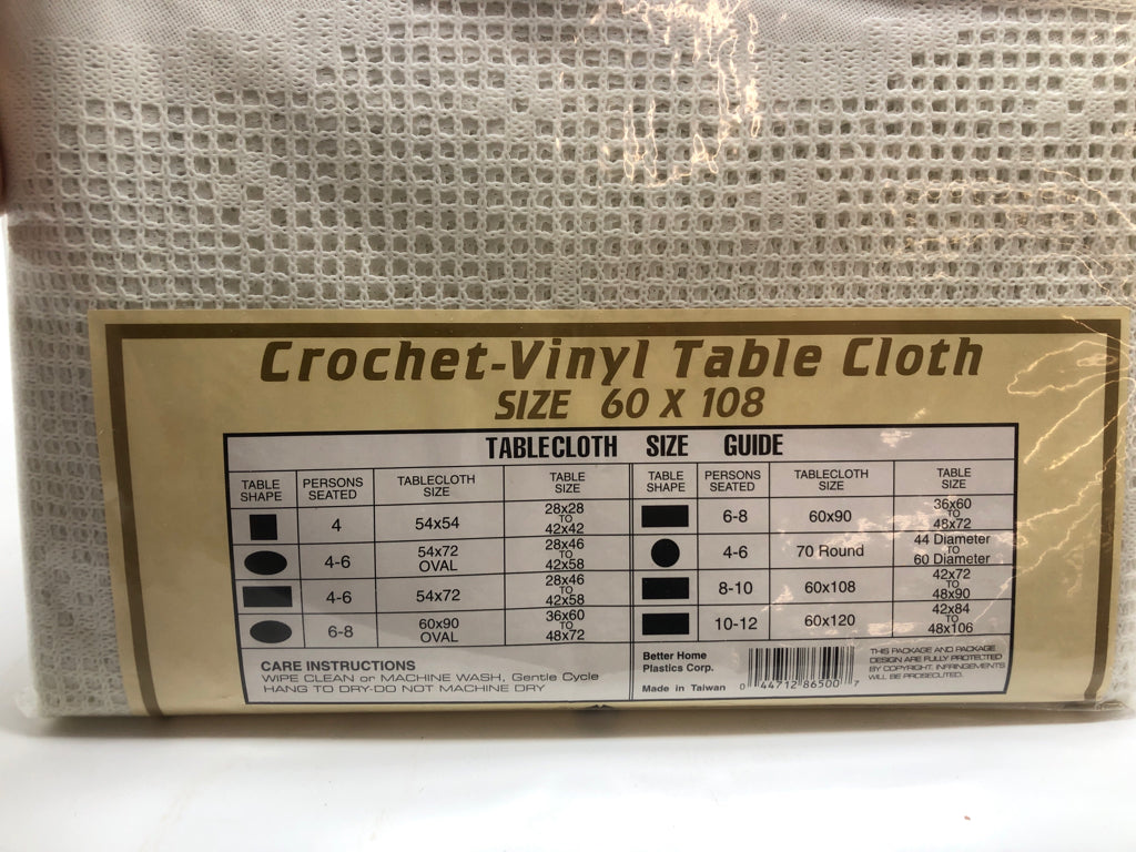 NIP CROCHET VINYL LACE TABLE CLOTH.