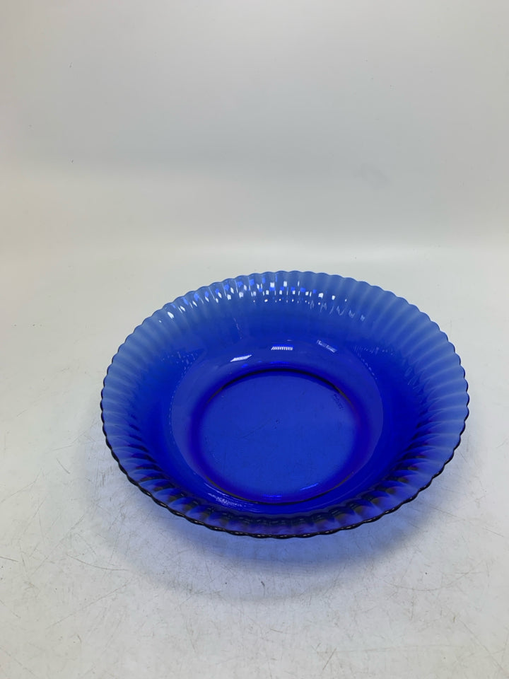 COBALT BLUE GLASS RIBBED EDGE BOWL.
