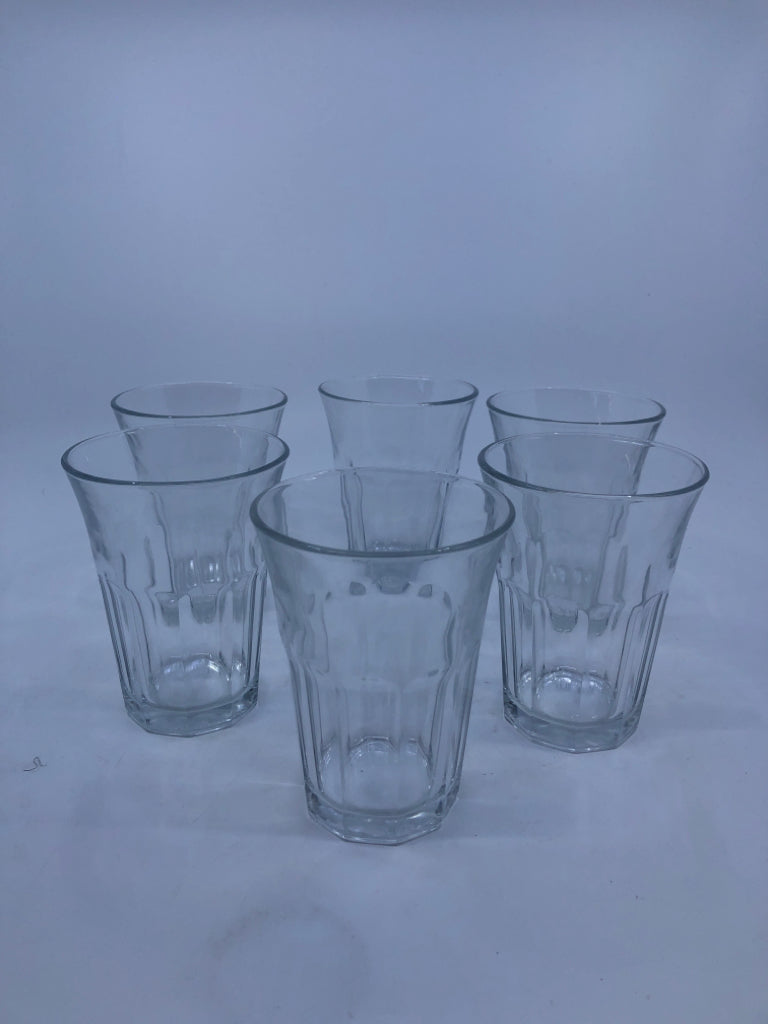 6 BORMILI ROCCA RIBBED JUICE GLASSES FLARED TOP.