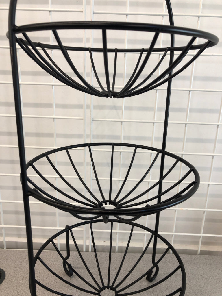 3 TIER BLACK METAL FRUIT BASKET.