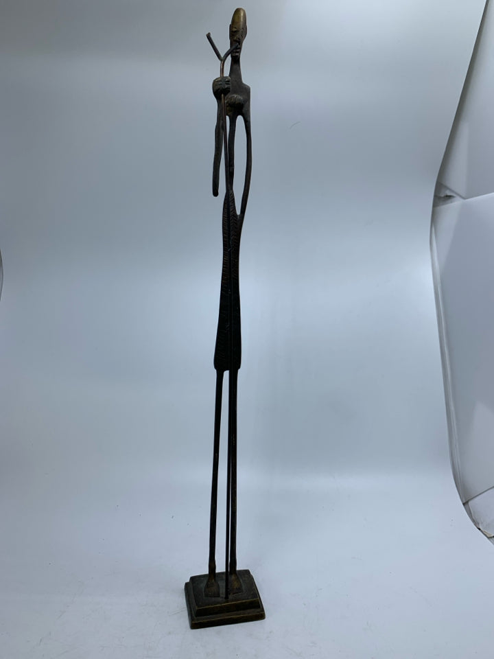 TALL METAL FOLK ART MAN W/ WALKIN STICK.