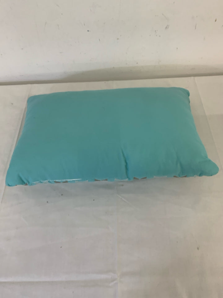 TEAL W GREY AND WHITE PILLOW.