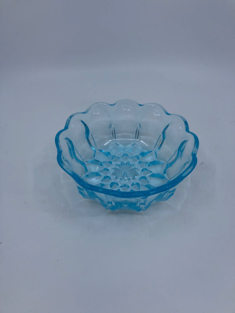 LIGHT BLUE CUT GLASS BOWL.