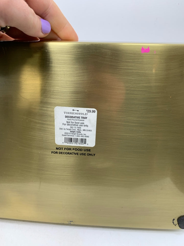 GOLD METAL W/ CREAM RESIN POUR INTERIOR DECORATIVE TRAY.