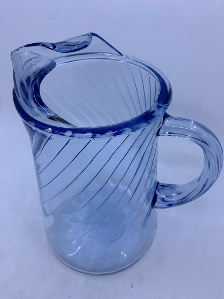 LIGHT BLUE RIBBED PITCHER W ICE LIP.