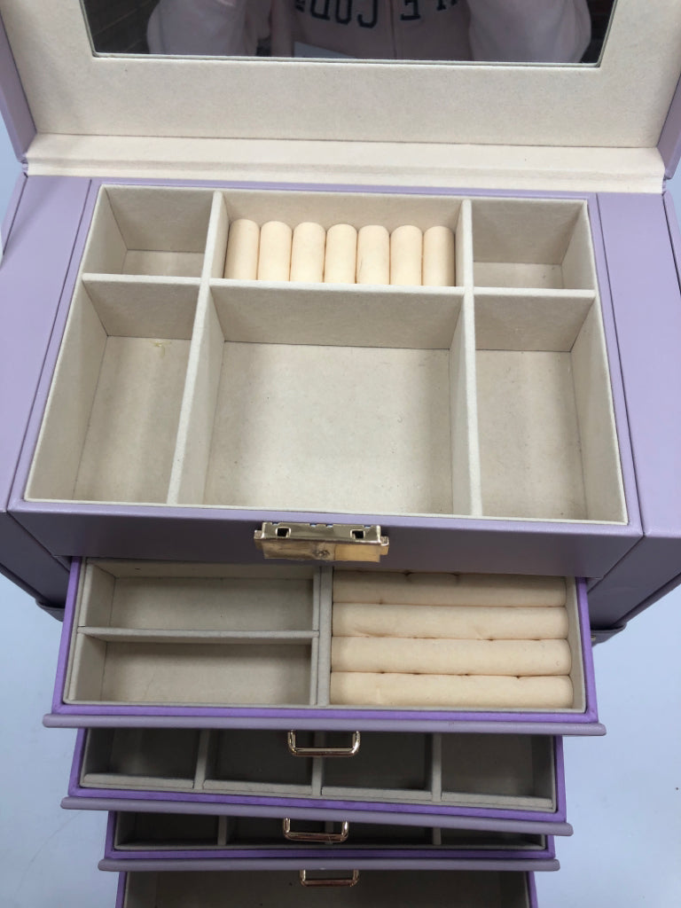4 DRAWER PURPLE FAUX LEATHER JEWELRY ORGANIZER W/FLIP TOP.