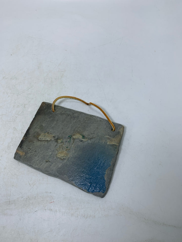 SMALL PAINTED MALLARD DUCK STONE SLATE WALL HANGING.