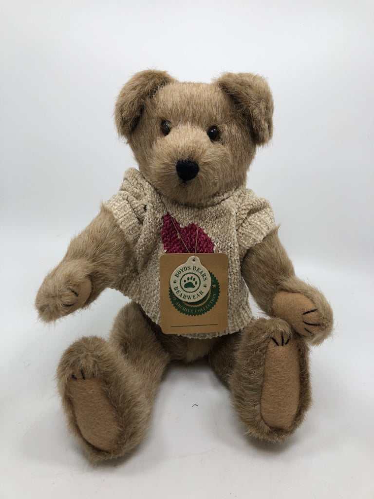 TAN BOYDS BEAR IN HEART SWEATER.