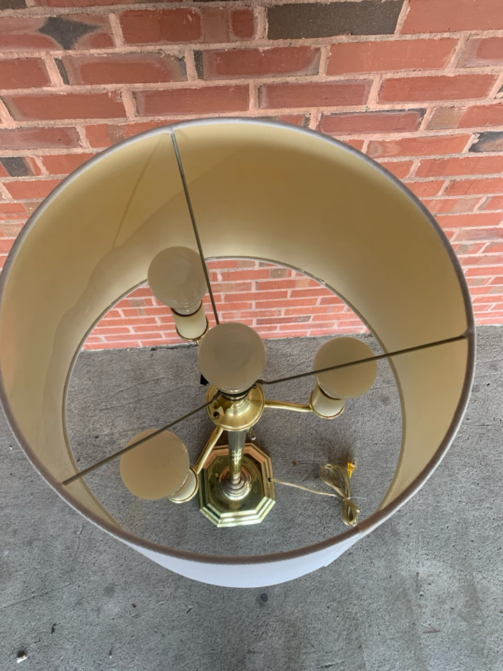 4-LIGHT GOLD FLOOR LAMP W/BARREL SHADE.