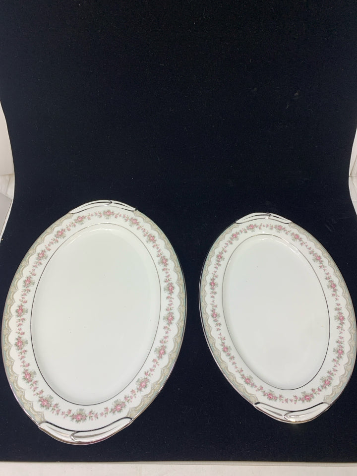 2 OVAL PLATTERS W/ PINK ROSE RIM NORITAKE CHINA.