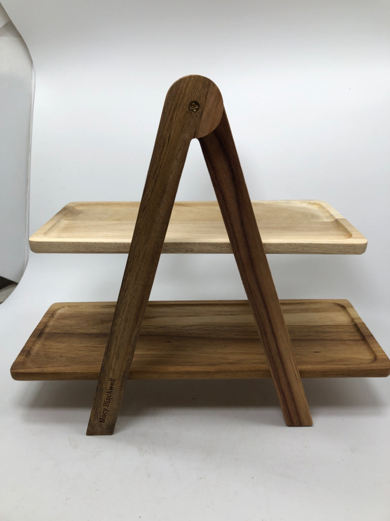 3PC  WOOD TIERED APP TRAY.