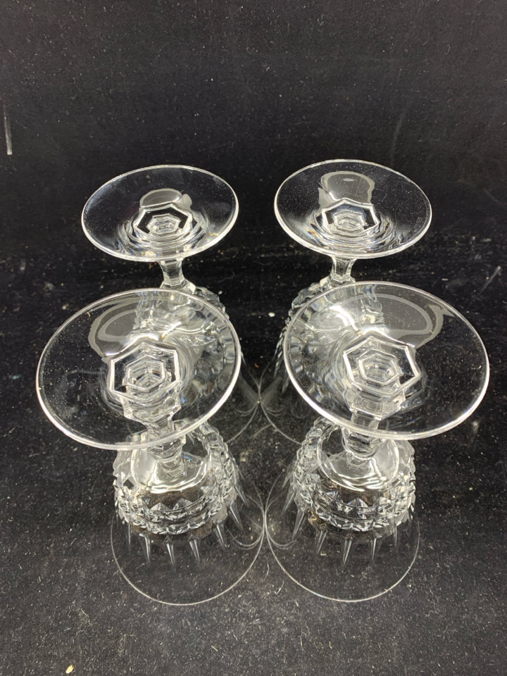 4 CUT GLASS BOTTOM WINE GLASSES.