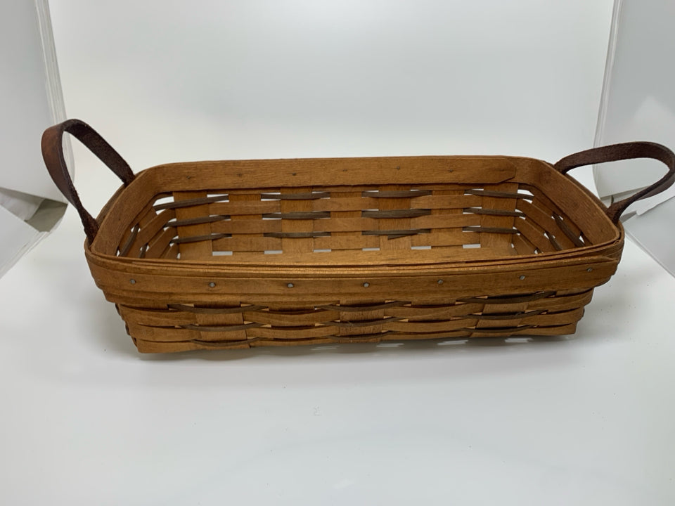 VTG BREAD BASKET W/ LEATHER HANDLES 1991.