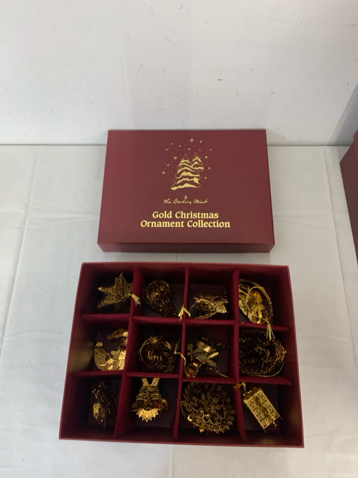 12pc Danbury Mint The Gold Christmas Ornament Collection in Box