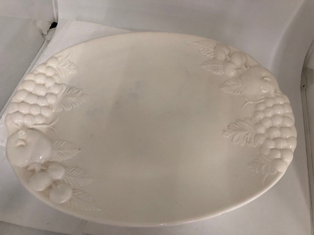 WHITE EMBOSSED FRUITS SERVING PLATTER.