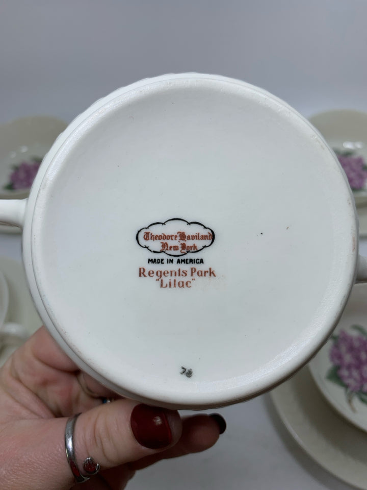 10 PC SVC 5 REGENTS PARK LILAC CREAM SOUP BOWLS W/ SAUCERS.