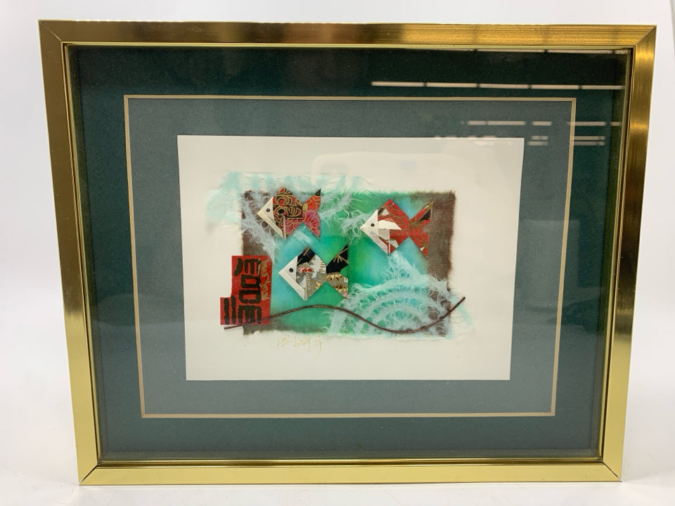 ORIGAMI FISH ART IN GOLD FRAME.