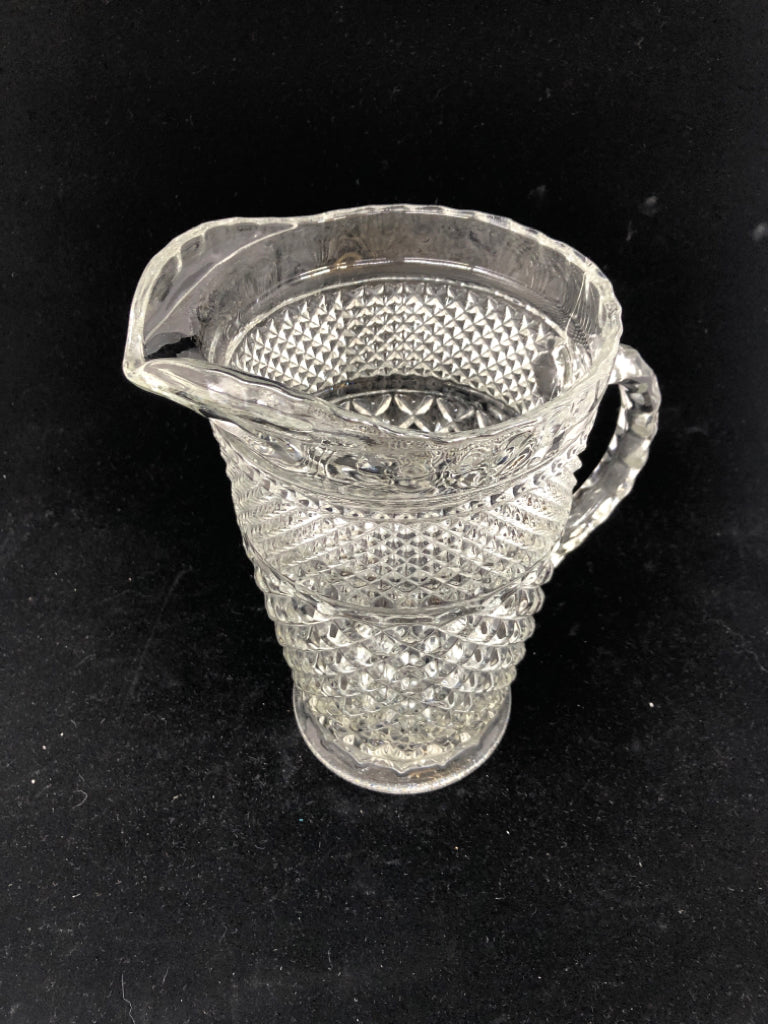 LARGE CLEAR CUT GLASS PITCHER.