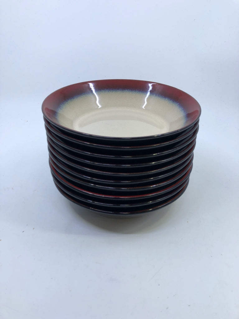 10 RED AND CREAM PFALTZGRAFF SHALLOW BOWLS.