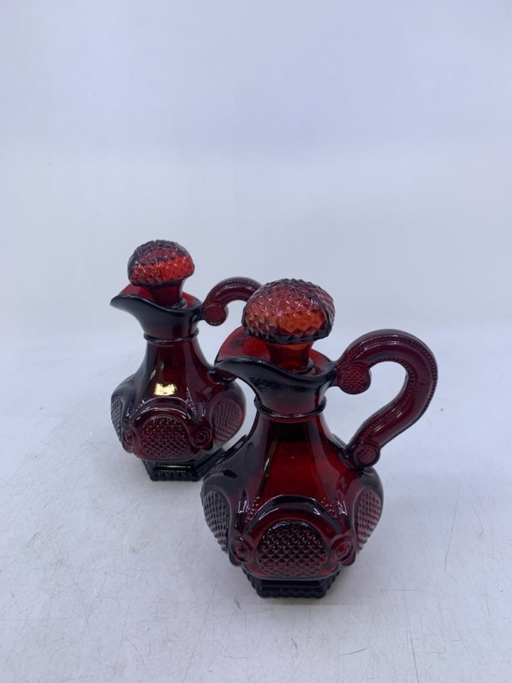 2 VTG CRANBERRY OIL AND VINEGAR EMPTY BOTTLES.
