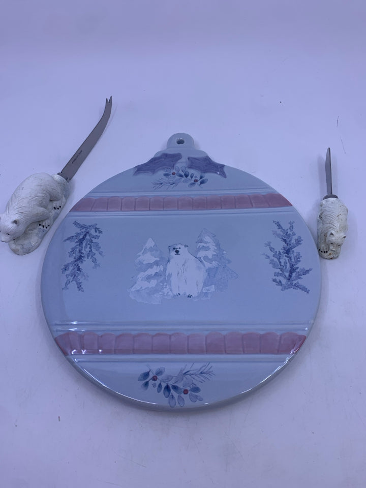 NIB PFALTZGRAFF CHEESE PLATE W POLAR BEARS.